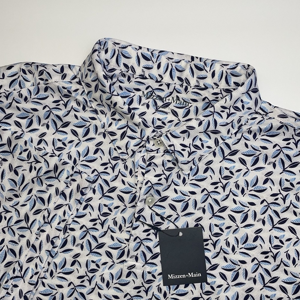 NEW Mizzen+Main Halyard Polo Shirt Mens XL Trim White Foliage AOP Short Sleeve